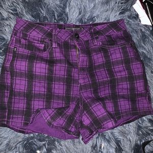 Black and purple plaid high waisted shorts